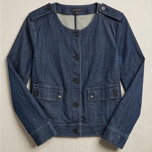 Ann Taylor Dark Blue Collarless Denim Jacket